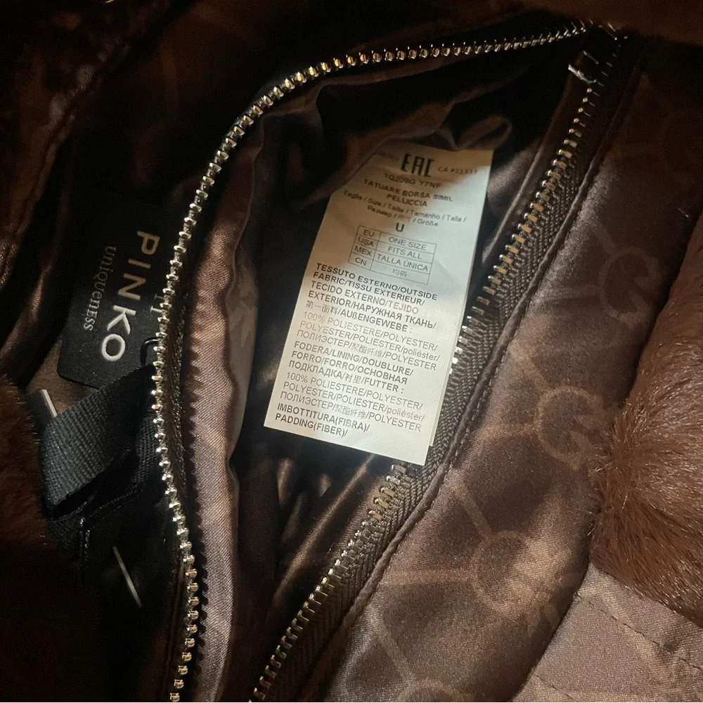 LUSCIOUS GREAT GIFT!! BNWT Pinko Debossed faux fur plush tote brown PRICE FIRM - Picture 12 of 16